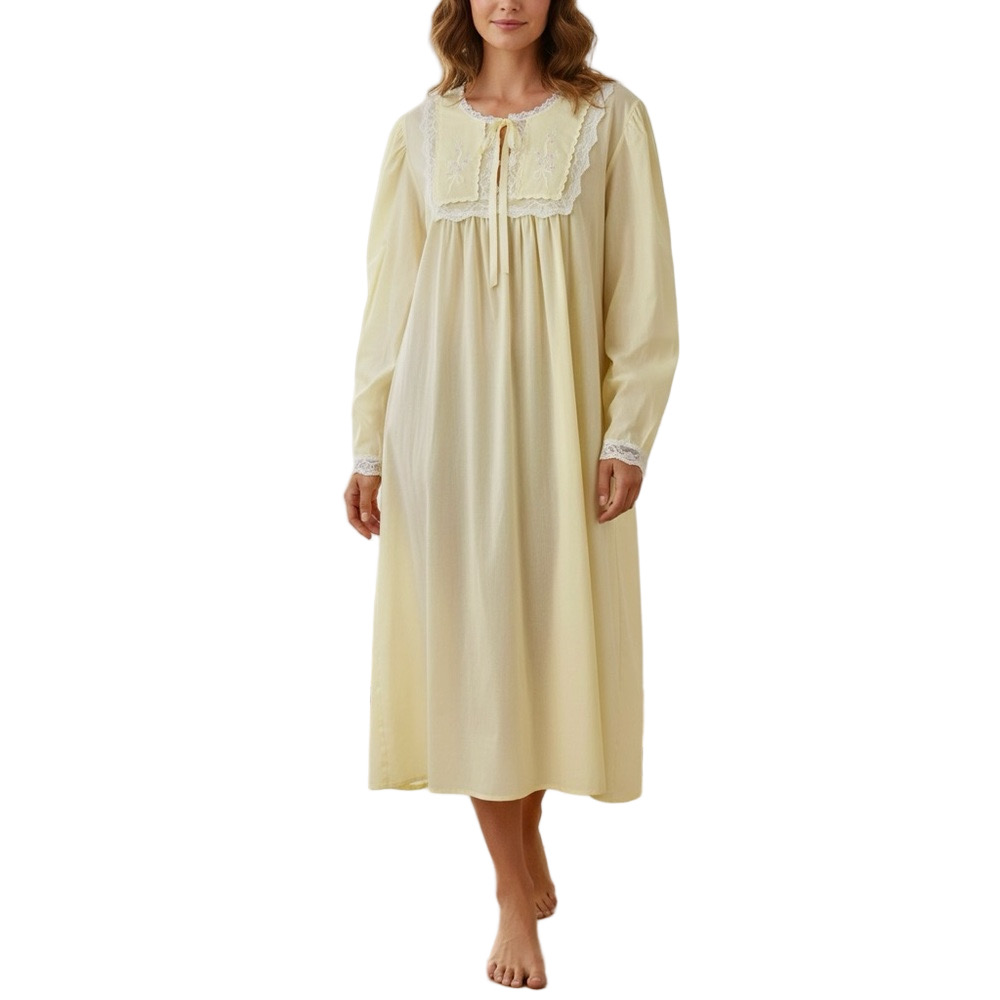 Barbizon yellow long sleeve lace floral embroidered night gown L